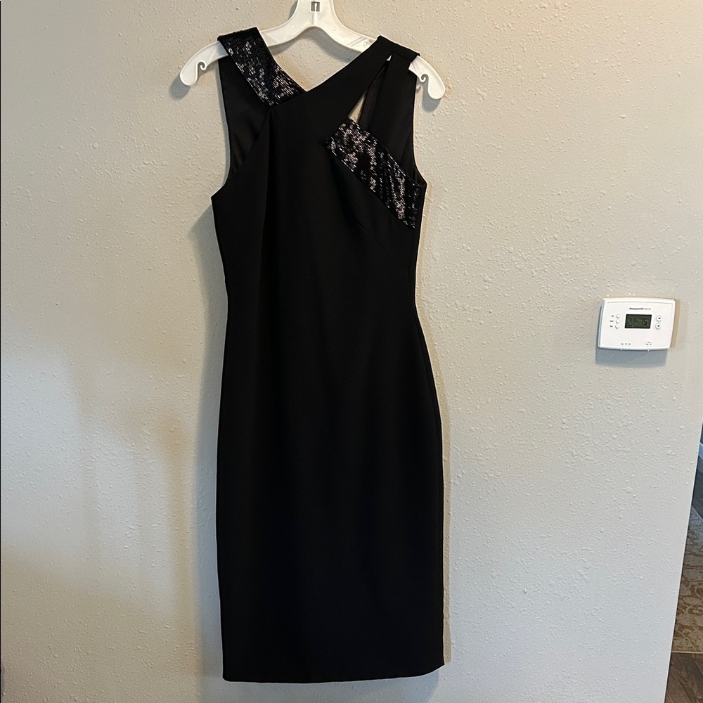 Theia Black Asymmetrical Beaded Cocktail Dress Sleeveless SZ‎ 2